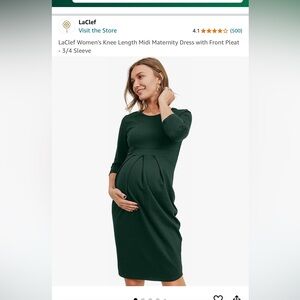 LaClef Women's Knee Length Midi Maternity Dress with Front Pleat - 3/4 Sleeve